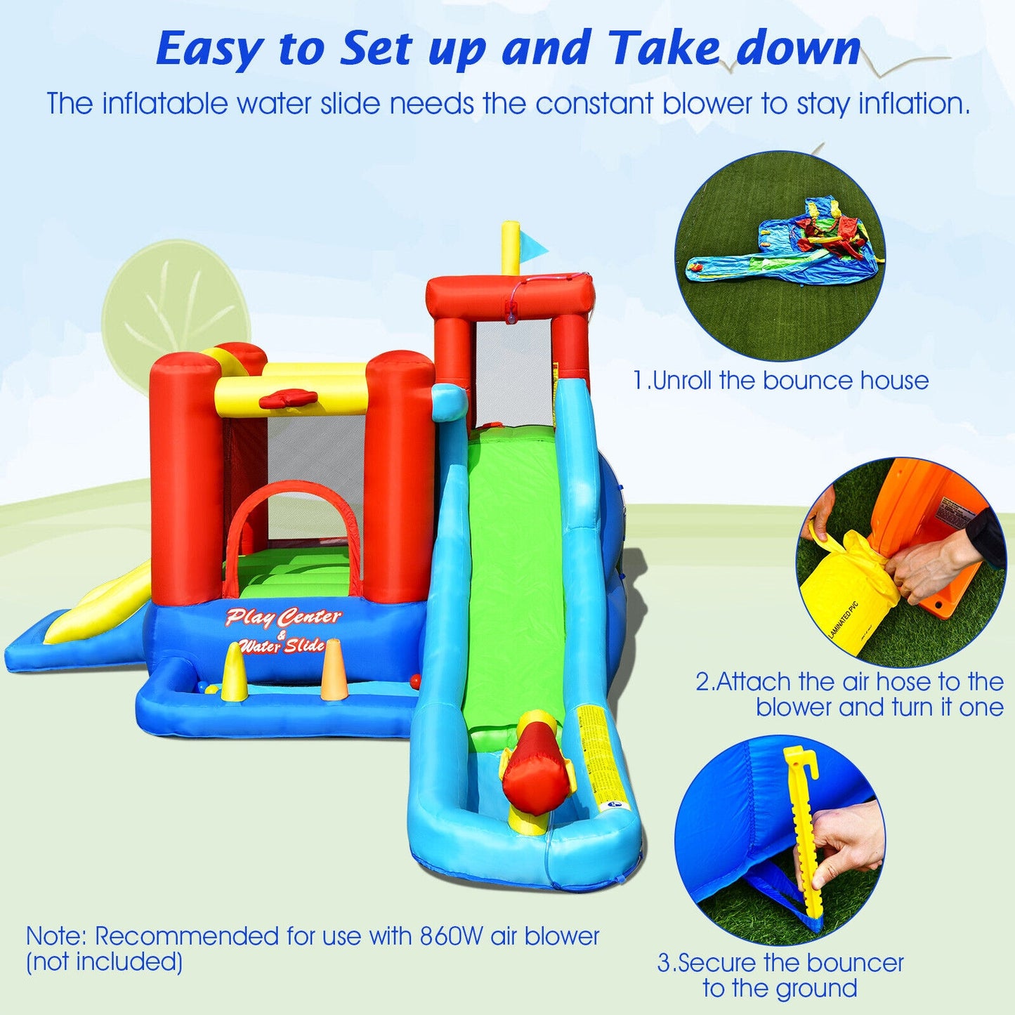 9-in-1 Inflatable Kids Water Slide Bounce House without Blower, Multicolor Bounce House at Gallery Canada