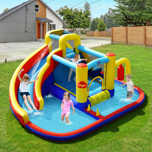 7-In-1 Inflatable Water Slide Bounce Castle, Splash Pool, Climbing Wall