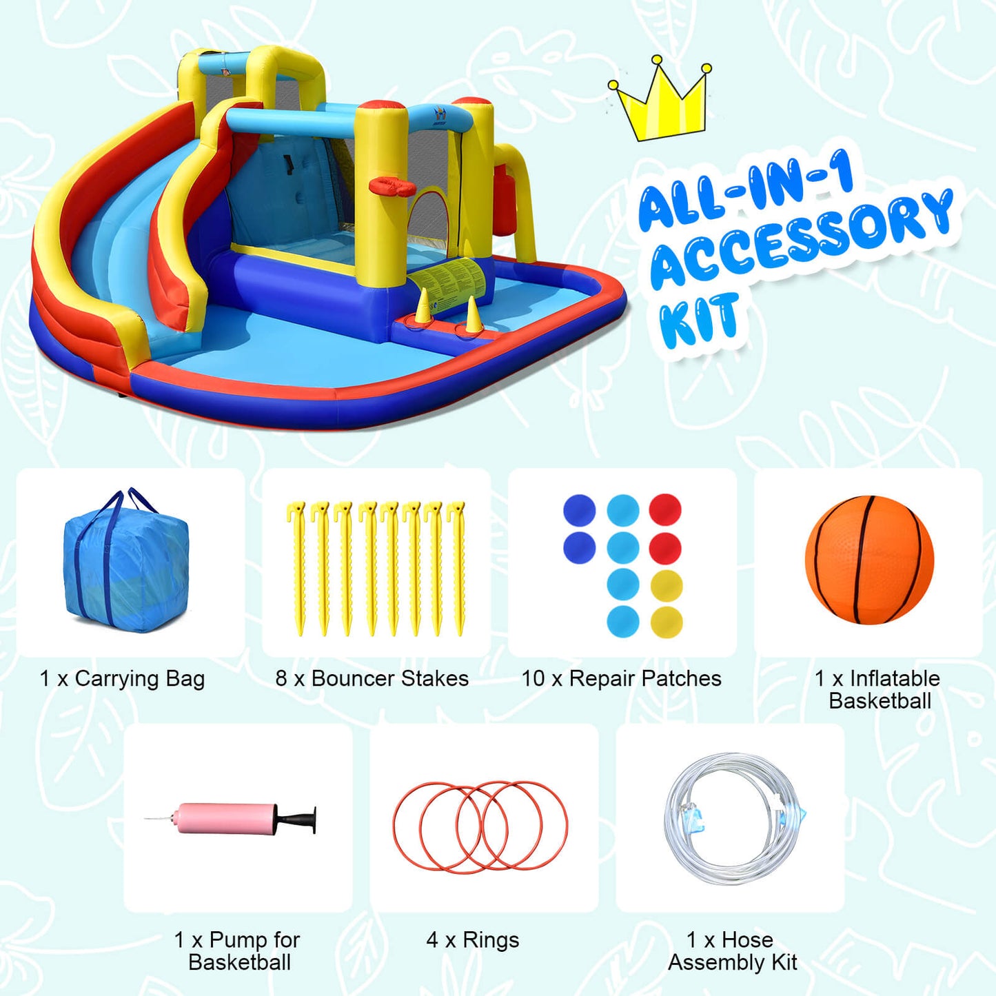 7-in-1 Inflatable Water Slide Bounce Castle with Splash Pool and Climbing Wall without Blower Bounce House at Gallery Canada