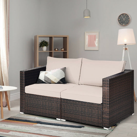 2 Piece Patio Rattan Sectional Conversation Sofa Set, Beige Outdoor Sectionals Beige at Gallery Canada