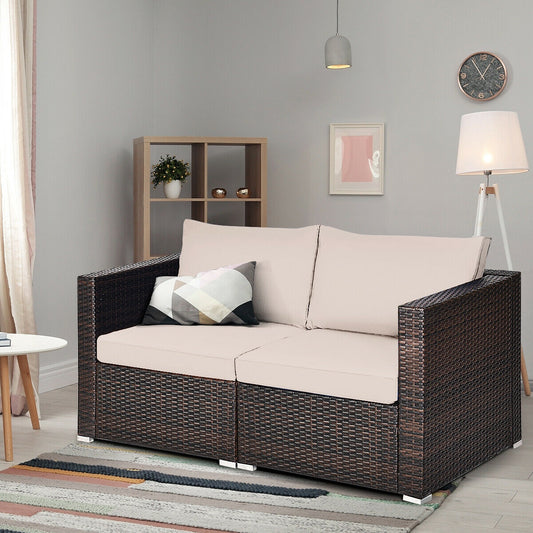 2 Piece Patio Rattan Sectional Conversation Sofa Set, Beige Outdoor Sectionals Beige at Gallery Canada