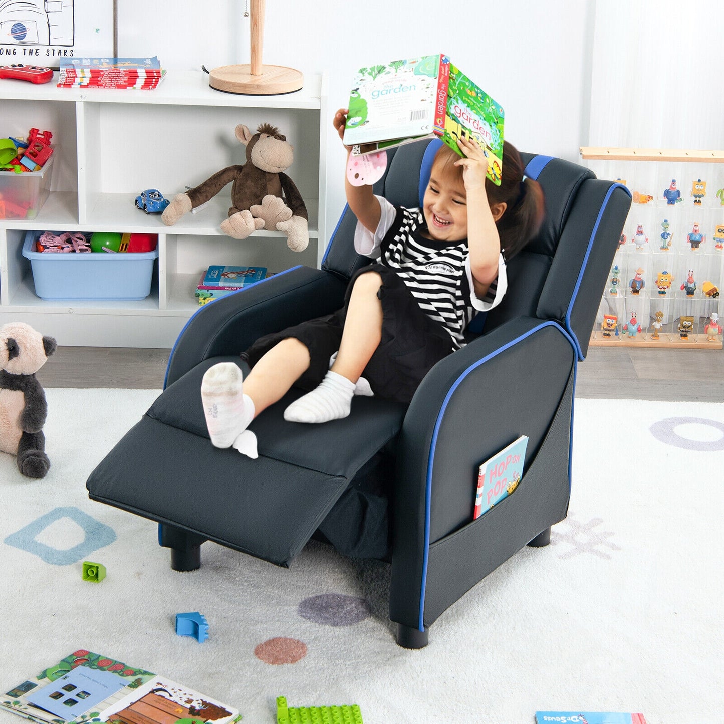 Kids Recliner Chair, With Side Pockets And Footrest, Blue Kids Chairs & Seating at Gallery Canada