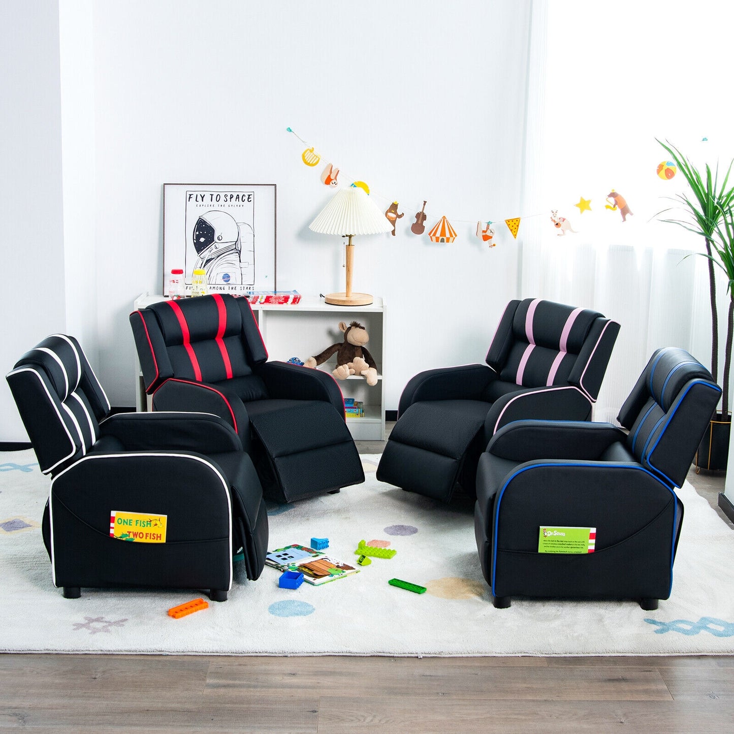 Kids Recliner Chair, With Side Pockets And Footrest, Blue Kids Chairs & Seating at Gallery Canada