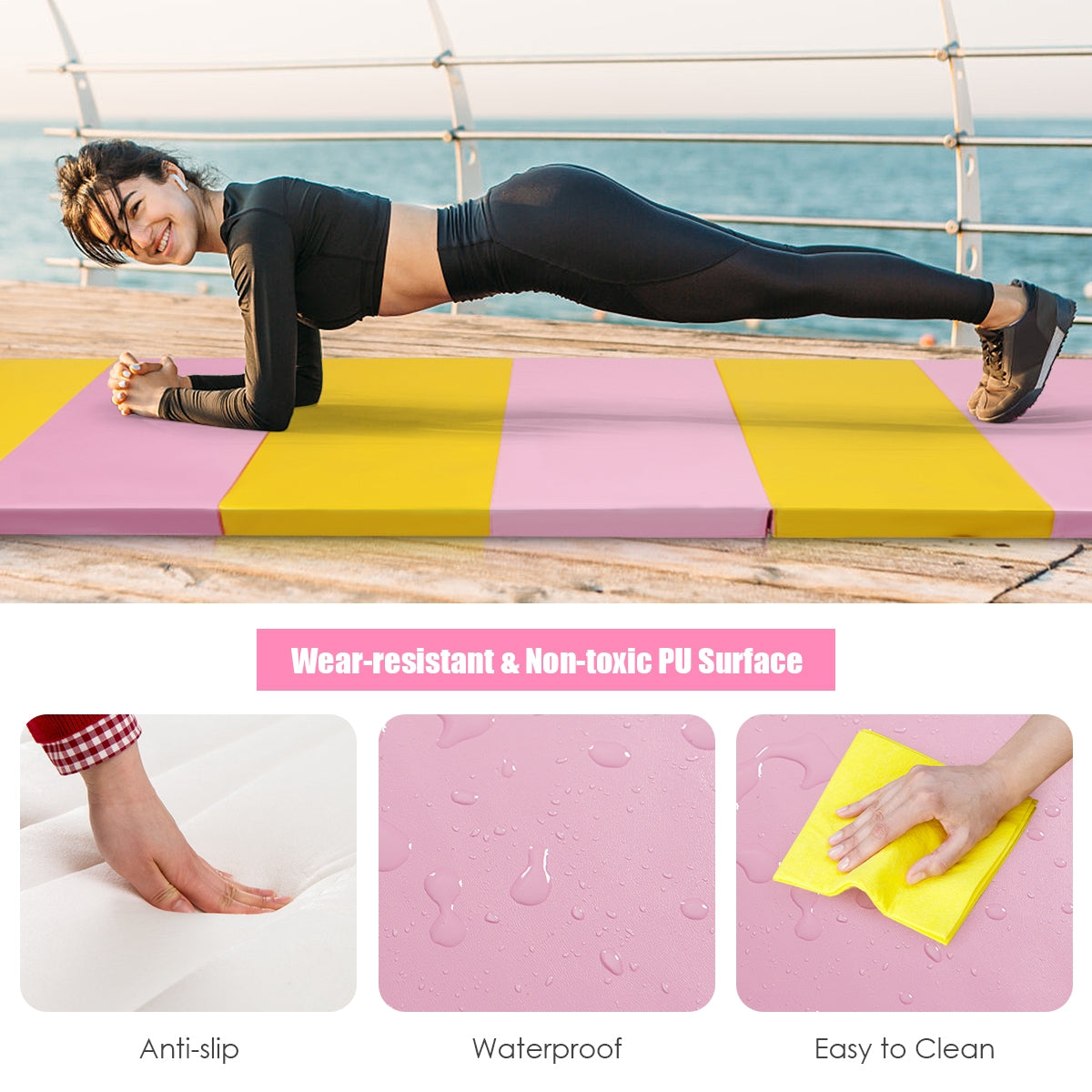 6 Feet x 2 Feet x 2.5 Inch 3-Fold Gymnastics Mat, Yellow Yoga & Gym Mats at Gallery Canada