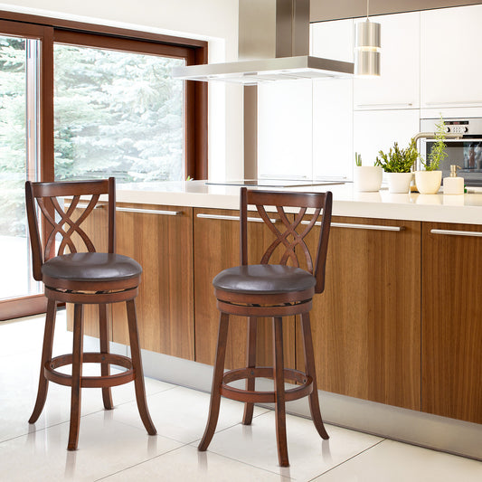 360° Swivel Counter Height Chairs, PU Leather Seat, Footrests, 30 Inches, Brown Bar Stools Brown at Gallery Canada