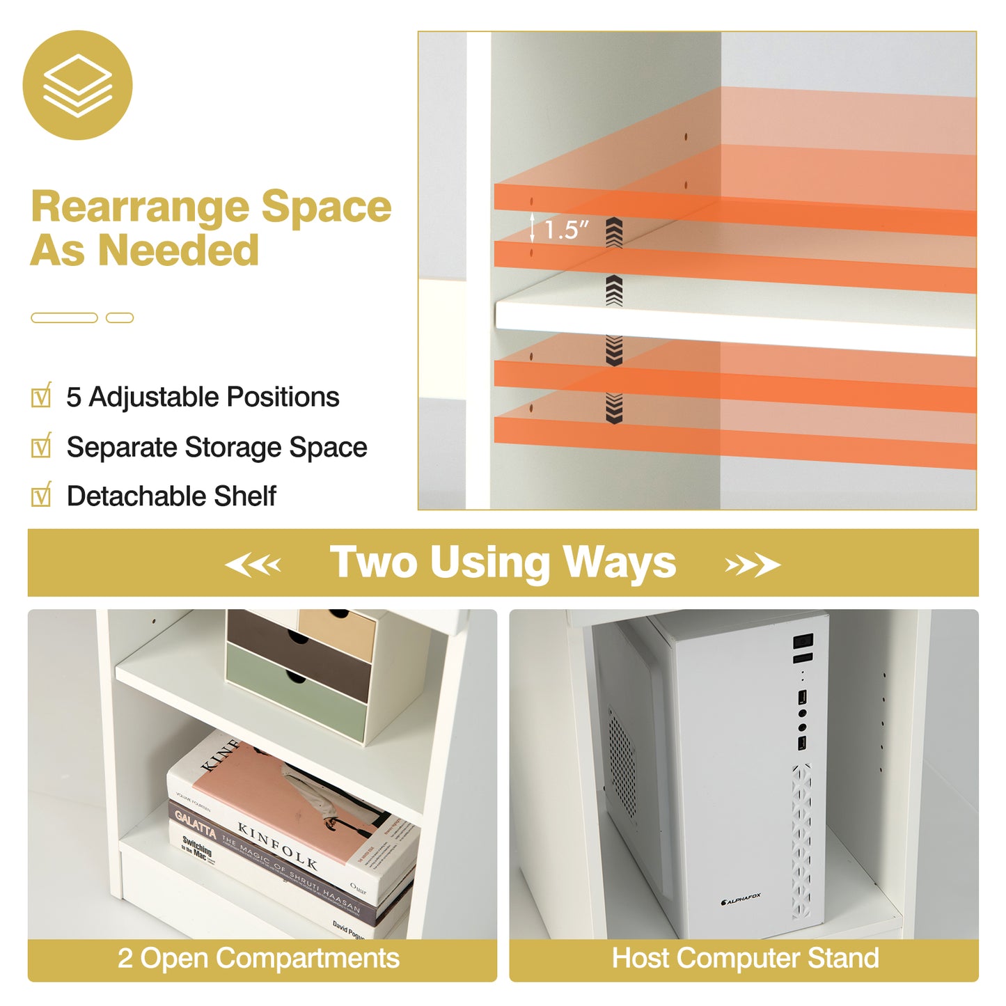 Wooden Computer Desk with CPU Stand, White Computer Desks at Gallery Canada