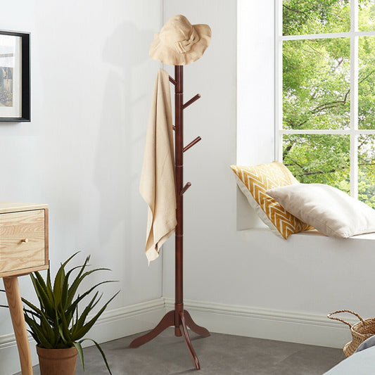 Adjustable Wooden Tree Coat Rack with 8 Hooks, Brown Coat Racks & Hall Trees Brown at Gallery Canada
