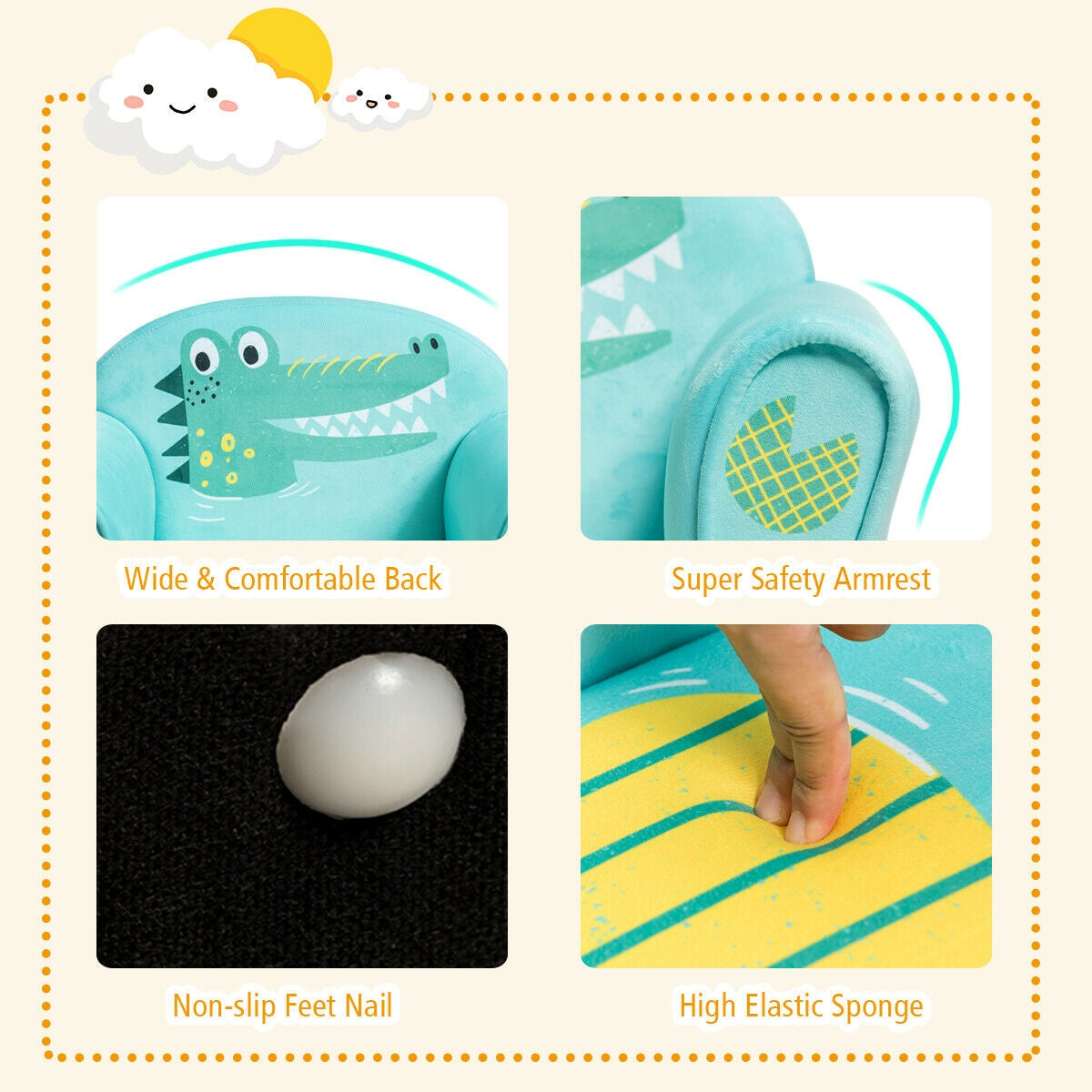 Kids Crocodile Armrest Upholstered Couch, Green Kids Chairs & Seating at Gallery Canada