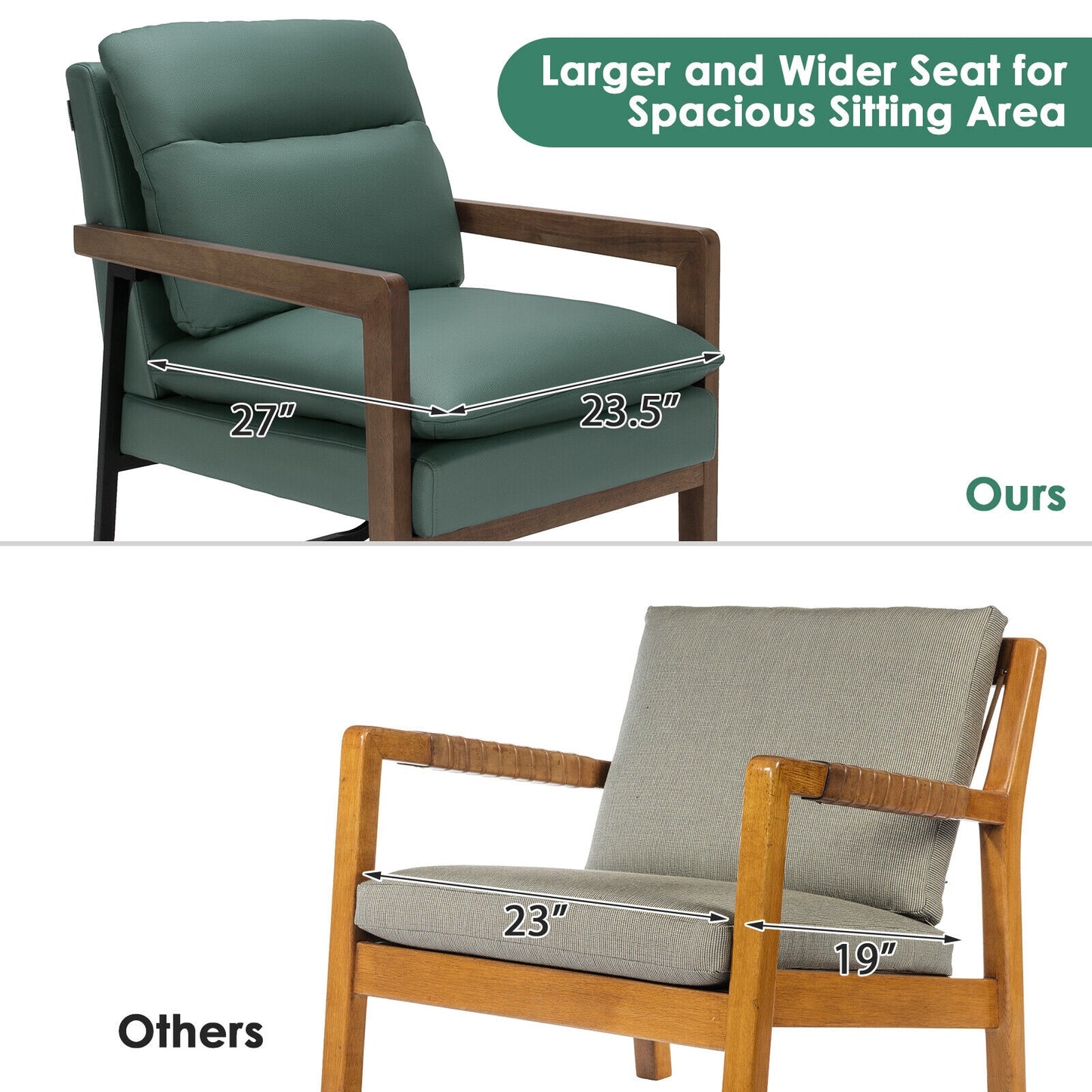 Single Sofa Chair, Extra-Thick Padded Backrest and Seat Cushion, Green Accent Chairs at Gallery Canada