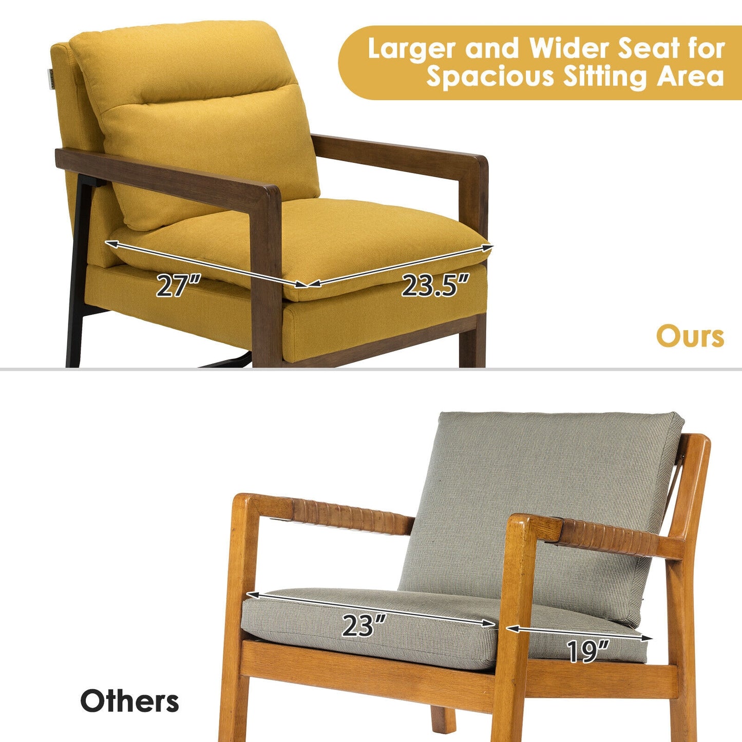 Single Sofa Chair, Extra-Thick Padded Backrest and Seat, Yellow Accent Chairs at Gallery Canada