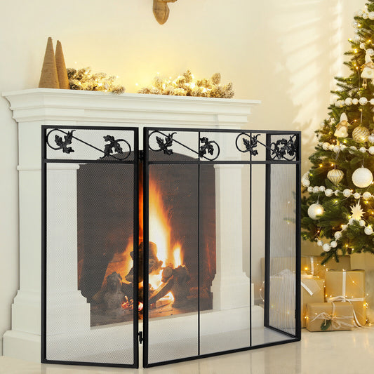3-Panel Fireplace Screen Cover, Black Fireplace Tools Black at Gallery Canada
