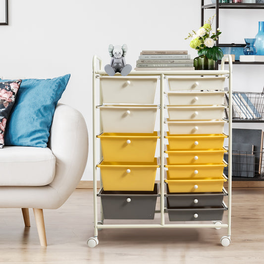 15-Drawer Storage Rolling Organizer Cart, Yellow File Cabinets Yellow at Gallery Canada