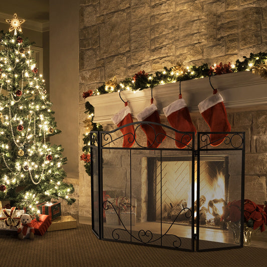 3-Panel Freestanding Fireplace Screen, Black Fireplace Tools Black at Gallery Canada