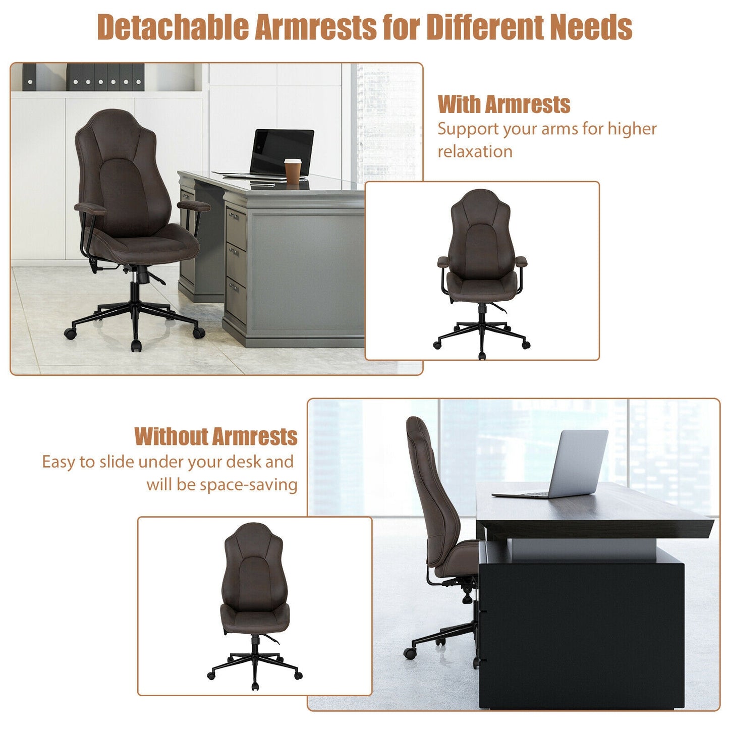 Adjustable Back Executive Office Chair With Armrest, Brown Executive Chairs at Gallery Canada