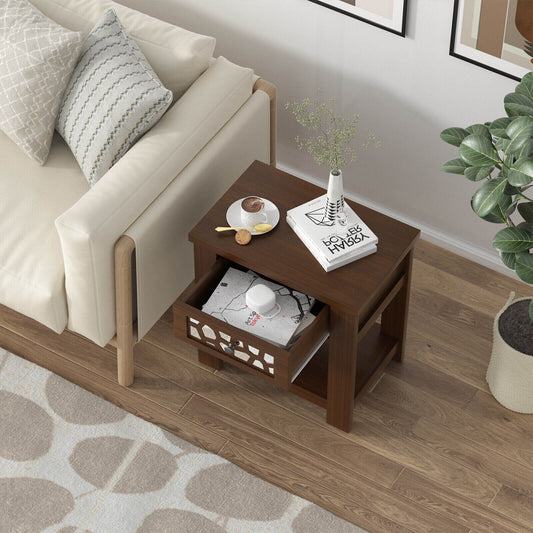 Wood Retro End Table with Mirrored Glass Drawer and Open Storage Shelf, Brown End & Side Tables Brown at Gallery Canada