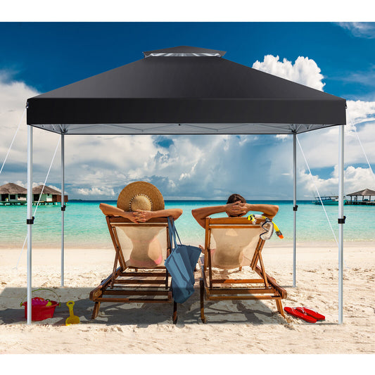 10 x 10 Feet 2-Tier Pop-Up Canopy Tent, Wheeled Carry Bag, Black Canopies Black at Gallery Canada