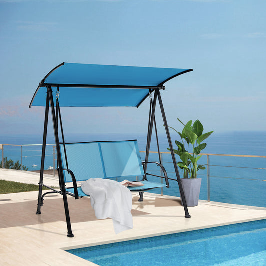 2-Seat Outdoor Canopy Swing, Comfortable Fabric, Heavy-Duty Metal Frame, Navy Porch Swings Navy at Gallery Canada