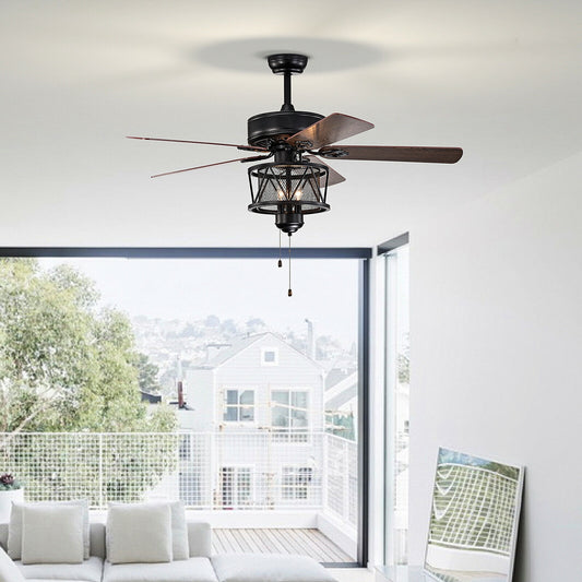 50 Inch Ceiling Fan With Lights, Reversible Blades, Pull Chain, Black Ceiling Fans Black at Gallery Canada