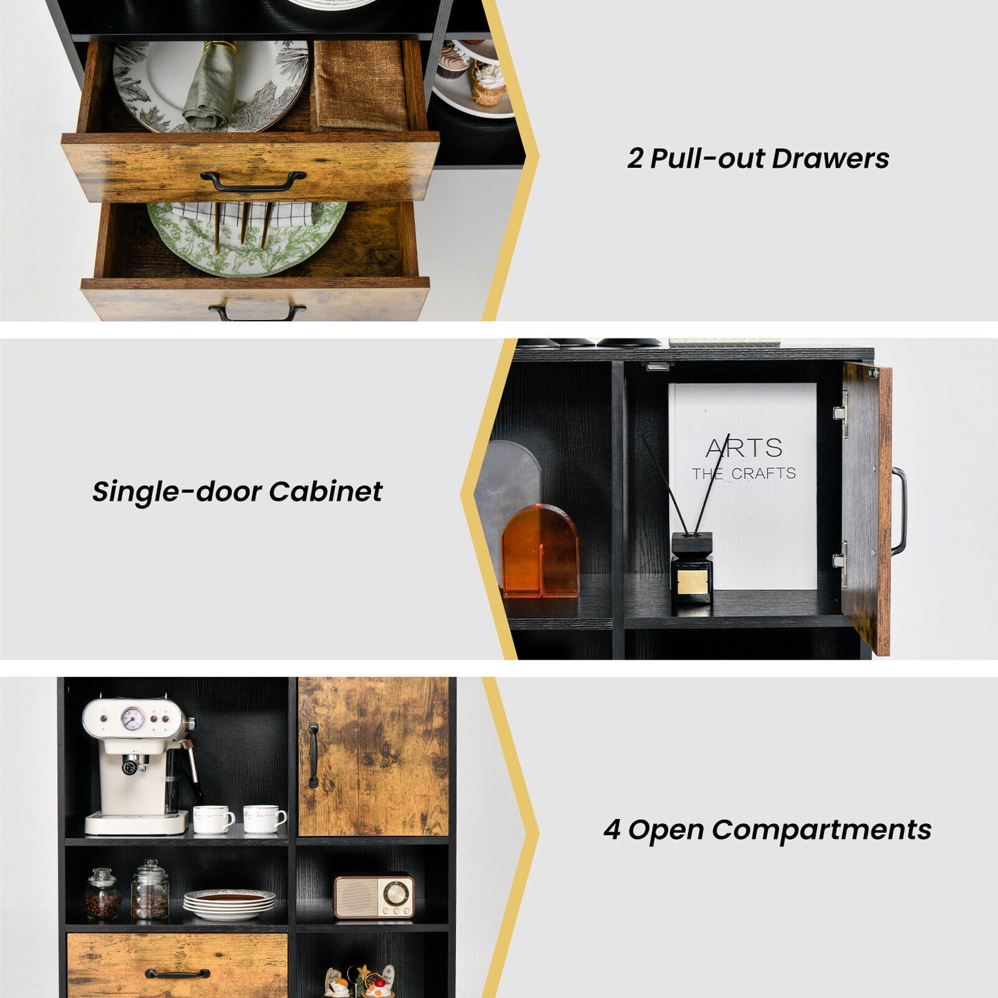 Industrial Buffet Sideboard, Kitchen Cupboard With Cubbies Drawers, Rustic Brown Sideboards Cabinets & Buffets at Gallery Canada