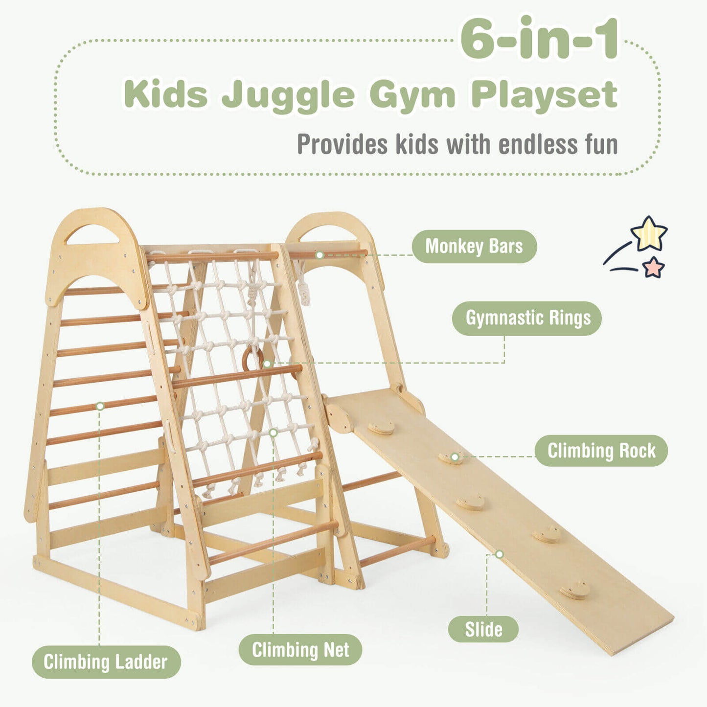 6-In-1 Wooden Jungle Gym Playset With Slide, Climbing Net, Natural Climbers & Slides at Gallery Canada