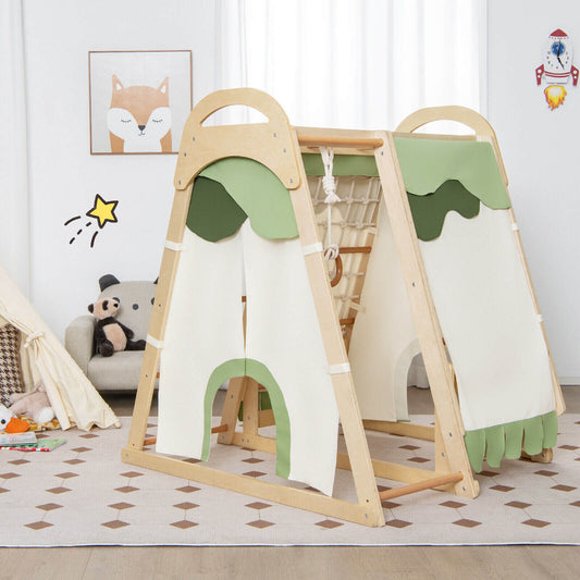 6-In-1 Wooden Jungle Gym Playset With Slide, Climbing Net, Natural Climbers & Slides Natural at Gallery Canada