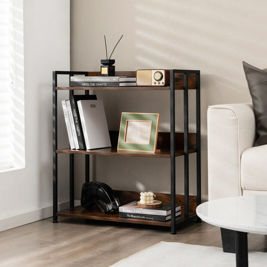 3/5-Tier Industrial Bookshelf Storage Shelf Display Rack with Adjustable Shelves-3-Tier, Brown Bookcases 3 Tier at Gallery Canada