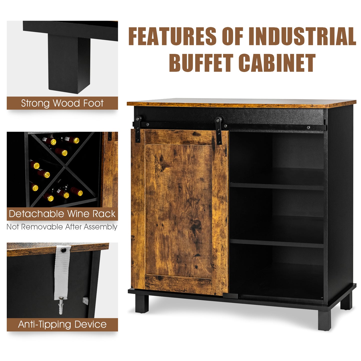 Industrial Storage Cabinet, Sliding Barn Door, Rustic Brown Sideboards Cabinets & Buffets at Gallery Canada