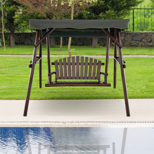2-Person Outdoor Wooden Porch Swing, Adjustable Canopy, Natural Porch Swings Natural at Gallery Canada