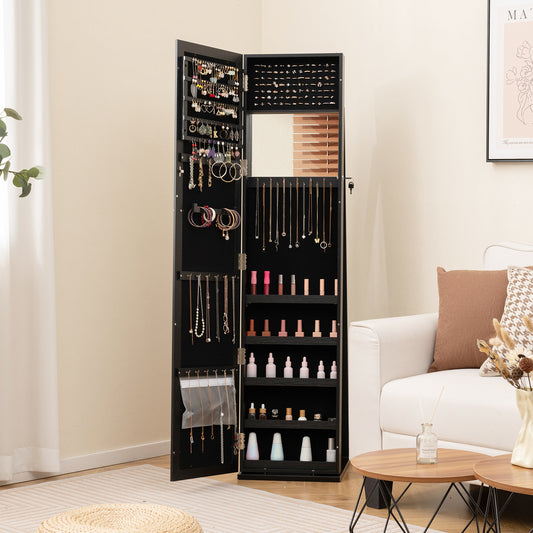 Standing Lockable Jewelry Organizer With Full-Length Mirror, Black Jewelry Armoires Black at Gallery Canada