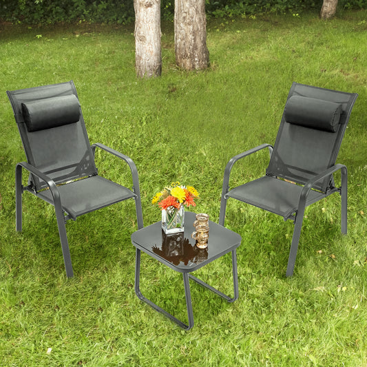 3 Piece Patio Bistro Set, Adjustable Backrest, Gray