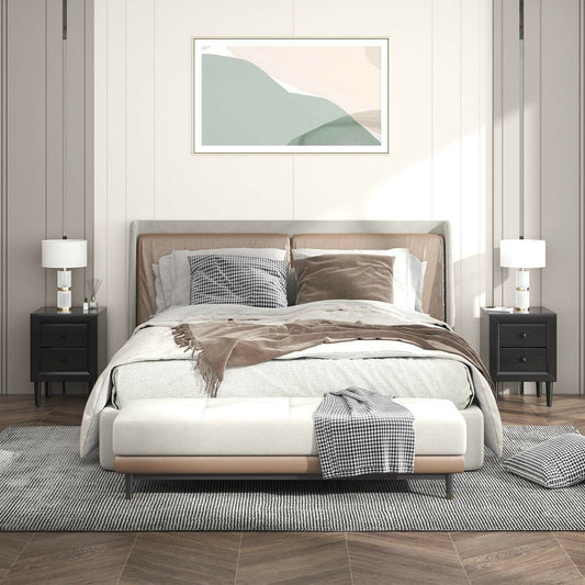 2 Pieces Multipurpose Retro Nightstand with 2 Drawers, Black Nightstands Black at Gallery Canada