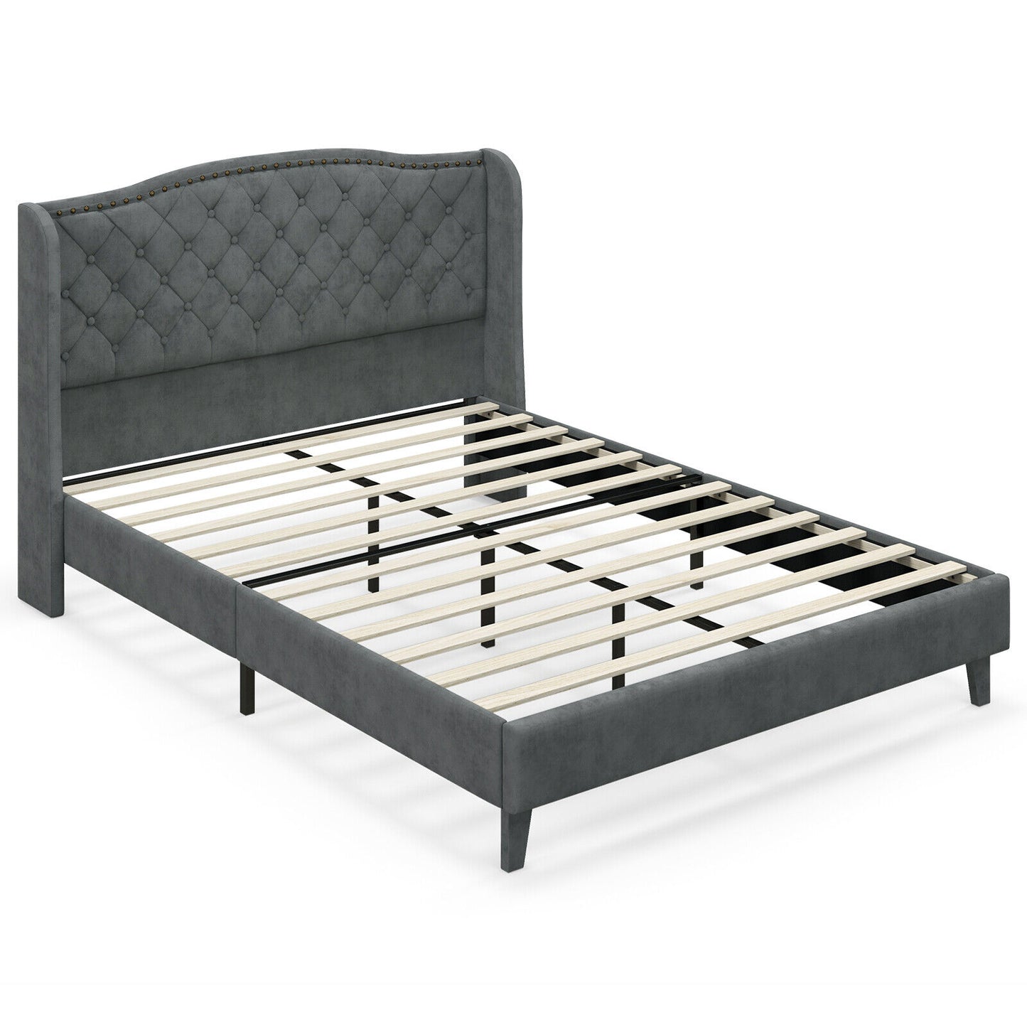 Full/Queen Size Upholstered Platform Bed Frame with Button Tufted Headboard-Full Size, Gray Simple Bed Frame at Gallery Canada