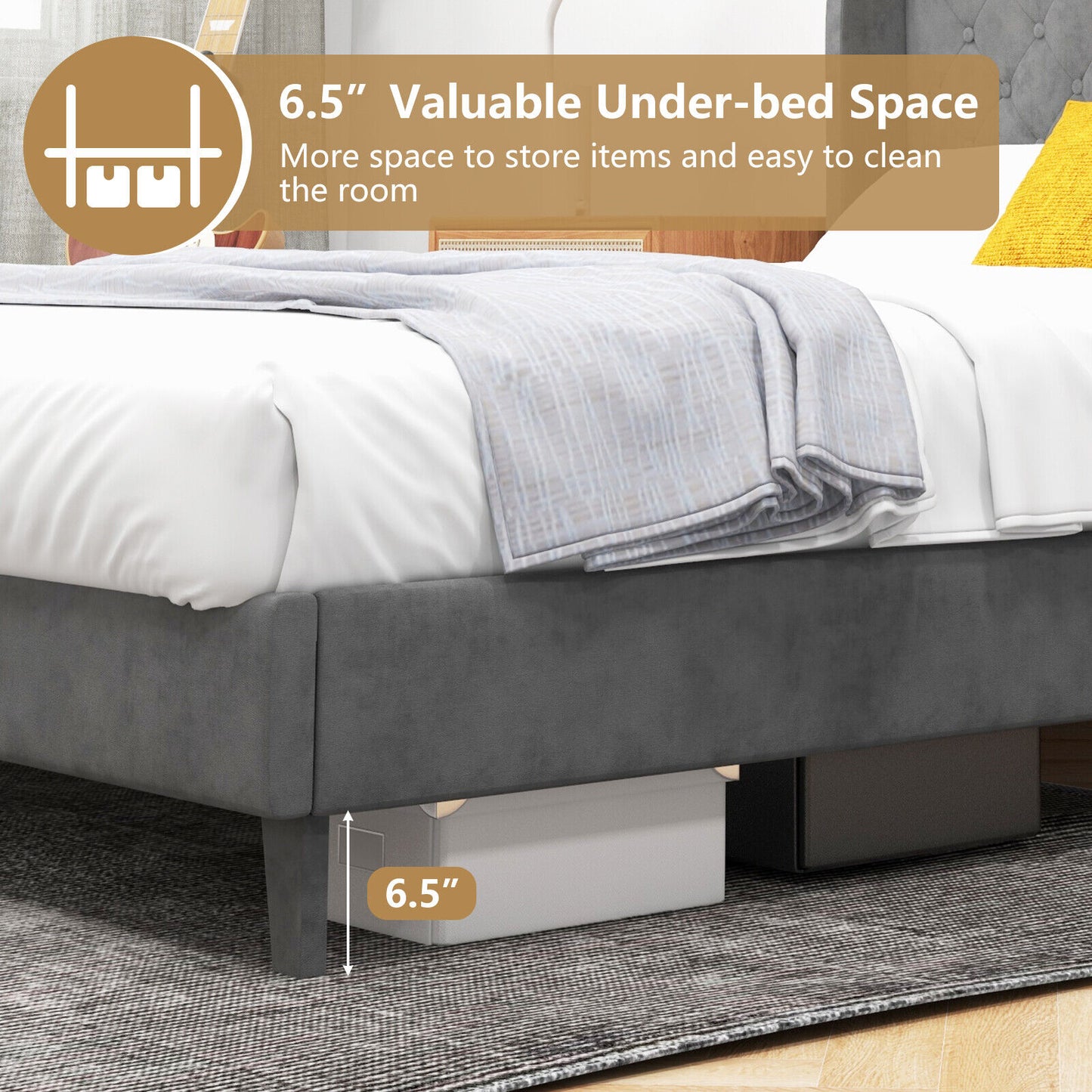 Full/Queen Size Upholstered Platform Bed Frame with Button Tufted Headboard-Full Size, Gray Simple Bed Frame at Gallery Canada