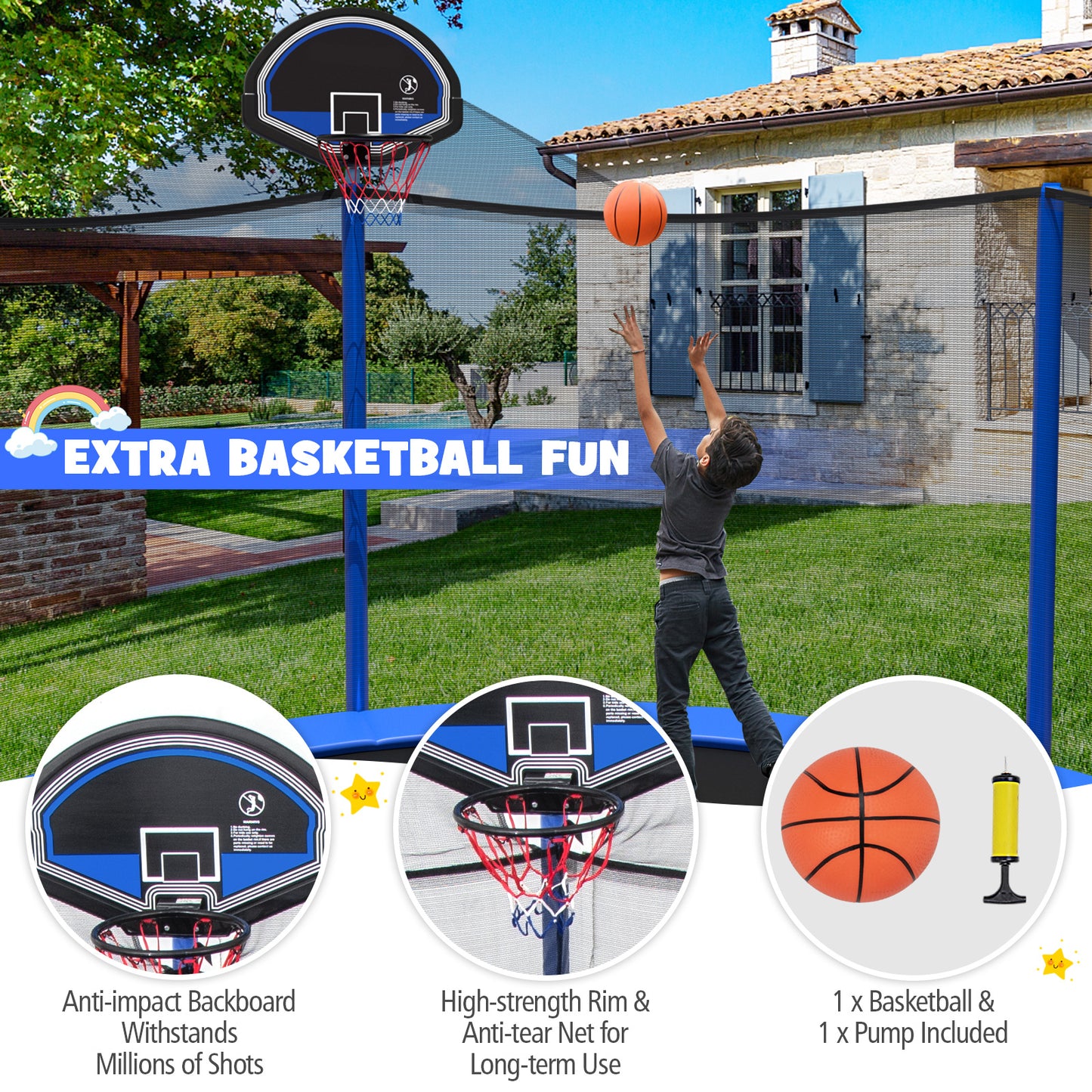 12 Ft Outdoor Recreational Trampoline With Enclosure Net, Black Trampolines at Gallery Canada