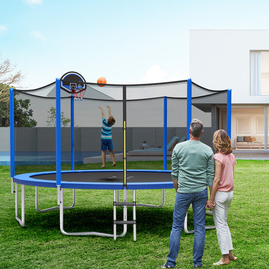 12 Ft Outdoor Recreational Trampoline With Enclosure Net, Black