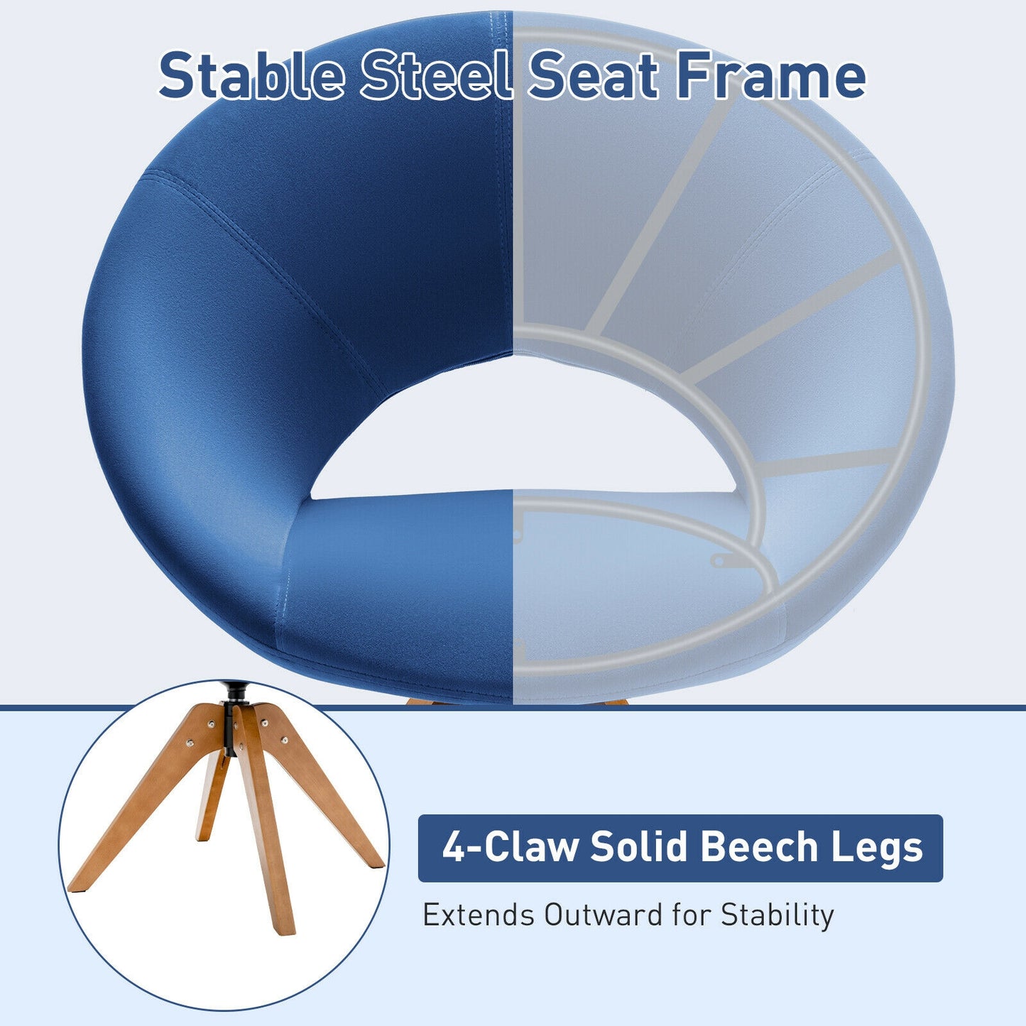 Swivel Accent Chair with Oversized Upholstered Seat for Home Office, Blue Accent Chairs at Gallery Canada