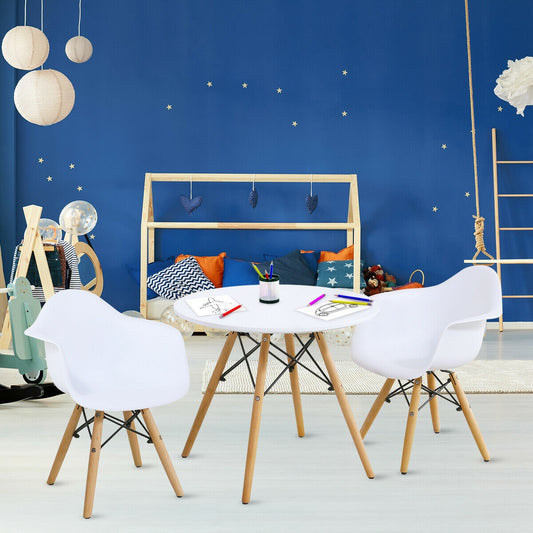 3 Piece Kids Modern Round Table Chair Set, White Kids Table & Chair Sets White at Gallery Canada