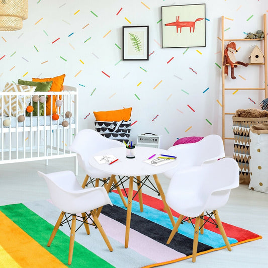 5 Piece Kids Modern Round Table Chair Set, White Kids Table & Chair Sets White at Gallery Canada