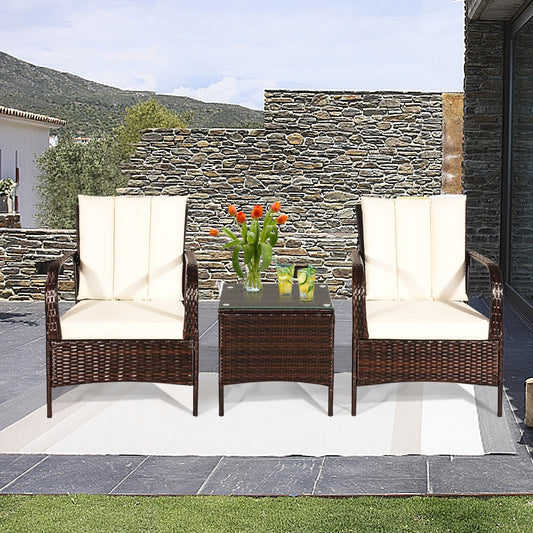 3 Pieces Patio Conversation Rattan Furniture Set with Cushions, White Patio Conversation Sets White at Gallery Canada