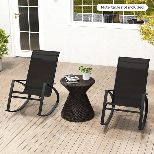 Patio Rocking Chairs, Outdoor Sling Fabric Rockers, Black