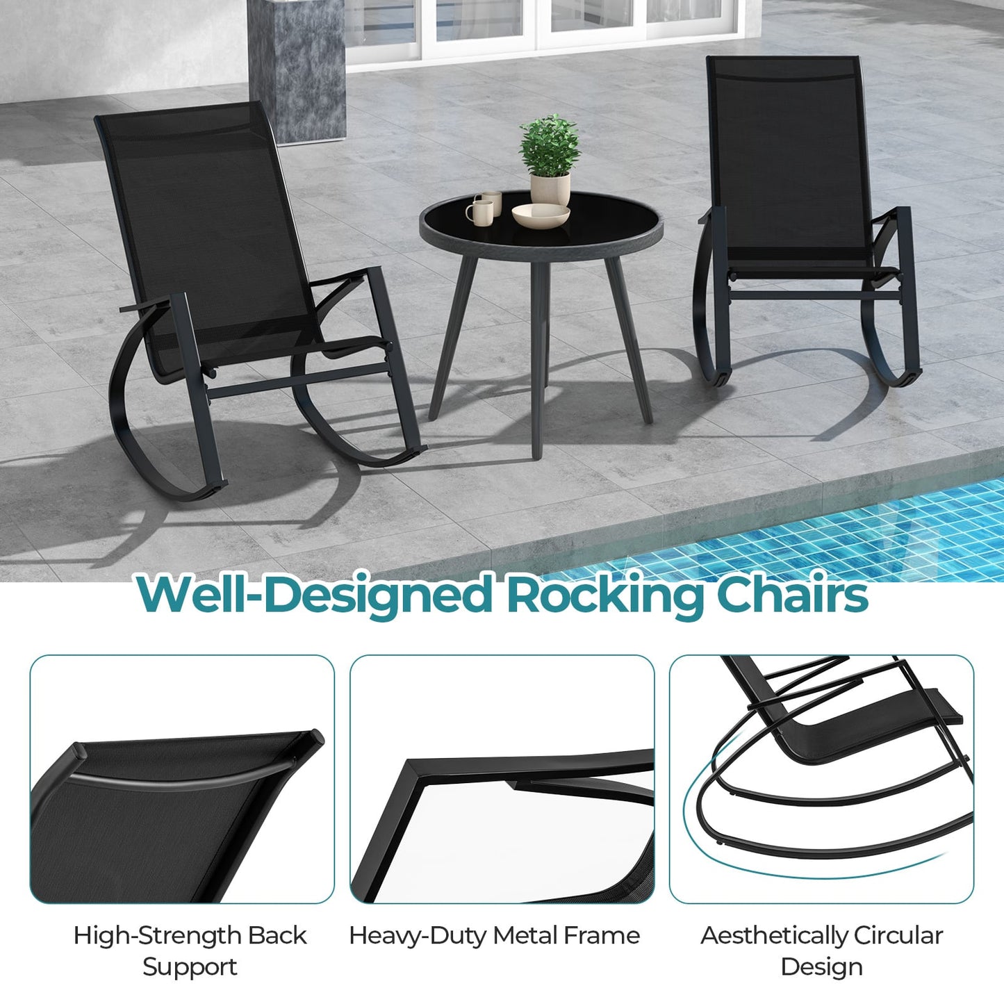 Patio Rocking Chairs, Outdoor Sling Fabric Rockers, Black Patio Rocking Chairs & Gliders at Gallery Canada
