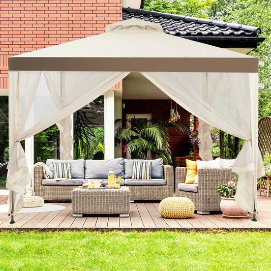 Canopy Gazebo Tent Shelter, With Mosquito Netting, Beige Gazebos Beige at Gallery Canada