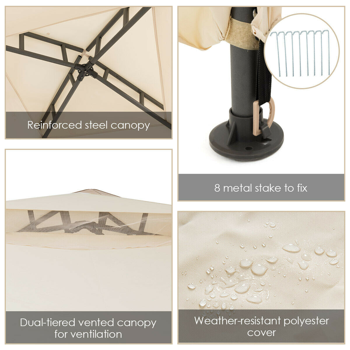 Canopy Gazebo Tent Shelter Garden Lawn Patio with Mosquito Netting, Beige Gazebos at Gallery Canada