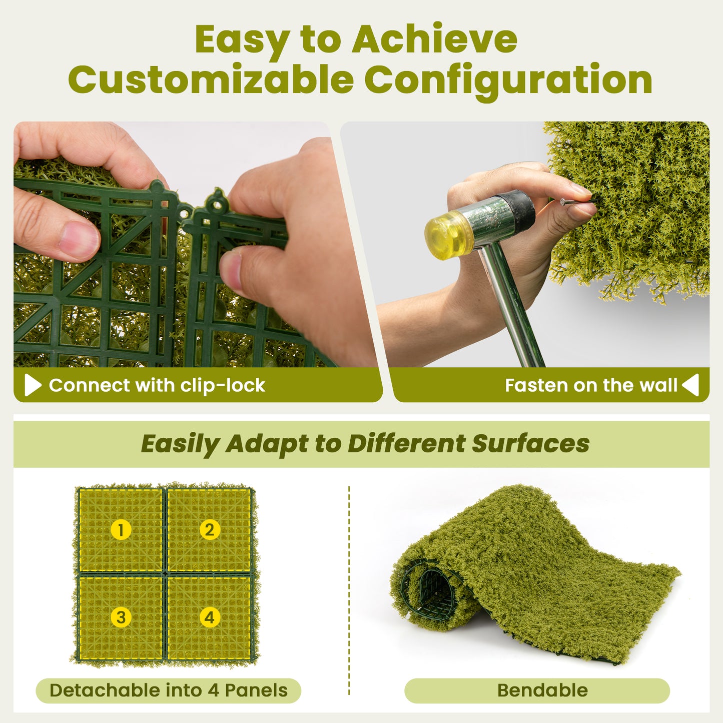 12 Pieces 20 x 20 Inches Artificial Grass Wall Panels, Light Green Faux Plants at Gallery Canada