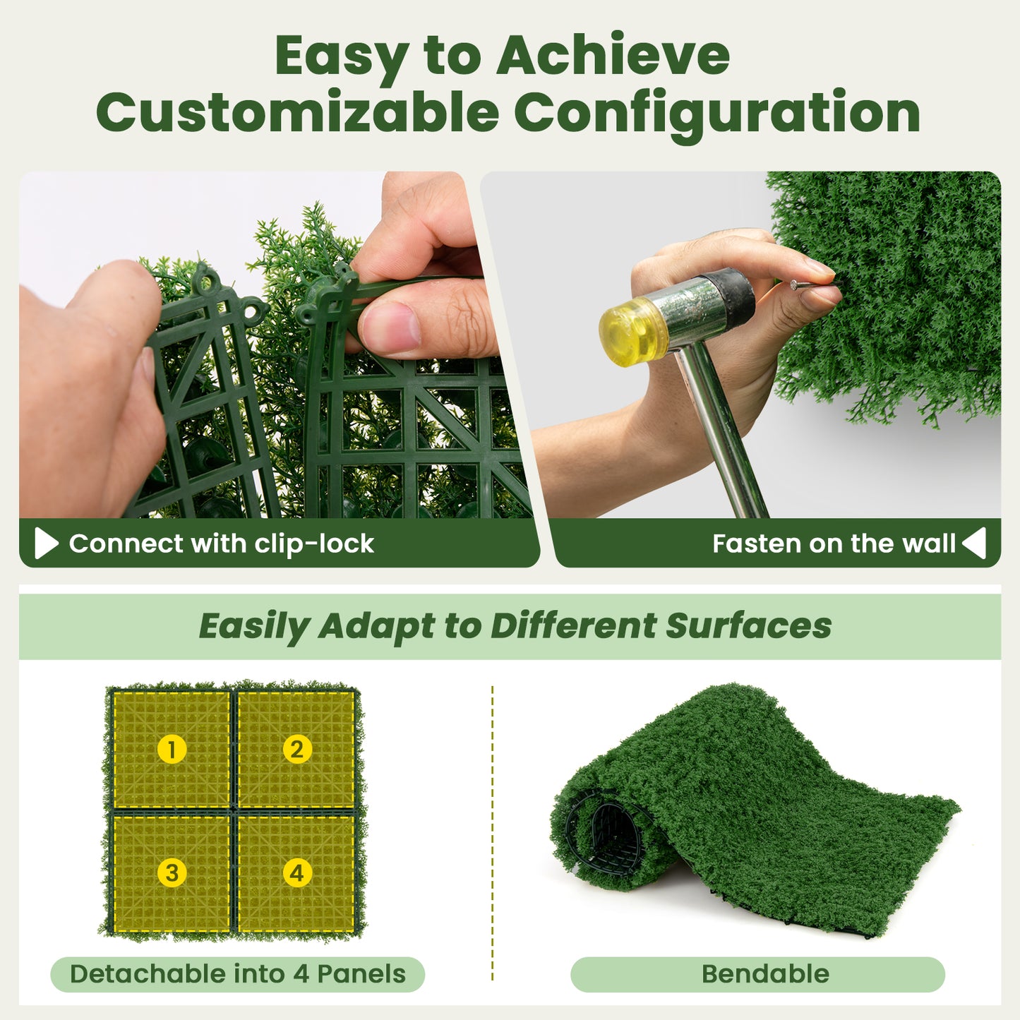 12 Artificial Grass Wall Panels, 20 x 20 Inches, Green Faux Plants at Gallery Canada