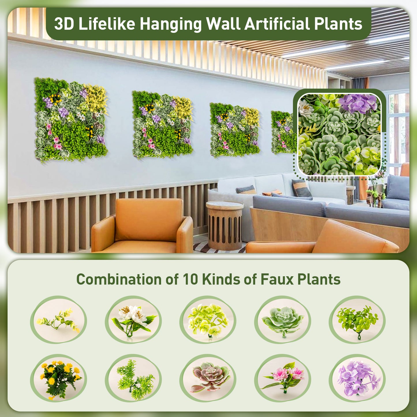 20" x 20" 3D Hanging Succulents with 10 Types of Mixed Faux Plants for Balcony Home, Green Faux Plants at Gallery Canada