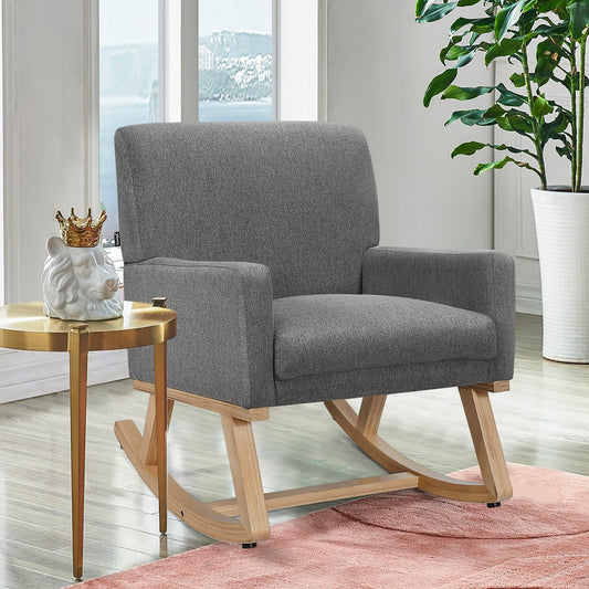 Upholstered Rocking Chair, Solid Wood Base, Gray Accent Chairs Gray at Gallery Canada