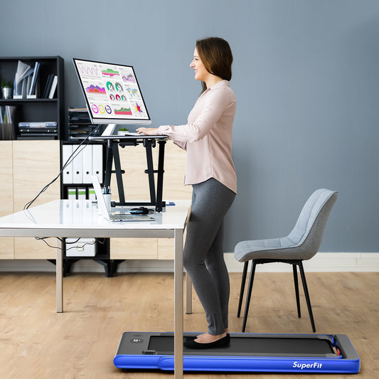 2-in-1 Electric Motorized Health and Fitness Folding Treadmill with Dual Display, Blue Treadmills Blue at Gallery Canada