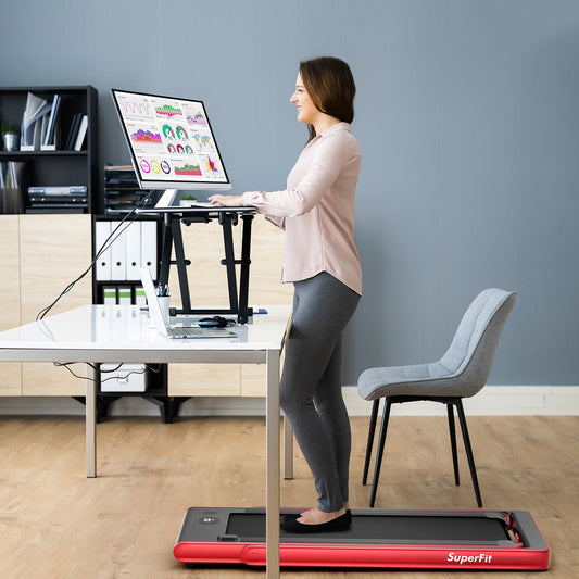2-in-1 Electric Folding Treadmill, Dual Display, Speaker, Red Treadmills Red at Gallery Canada