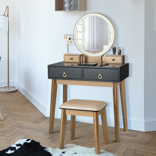 Makeup Vanity Table Set, 3 Color Lighting, Black Makeup Vanities Black at Gallery Canada